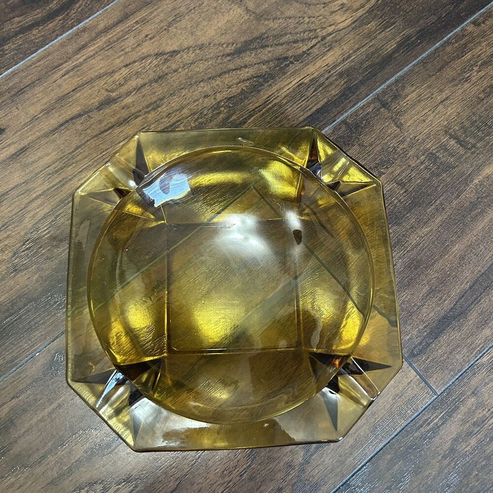 Vintage 60s-70s Amber Glass Ashtray Mid Century Modern Tobacco Cigarettes Cigar